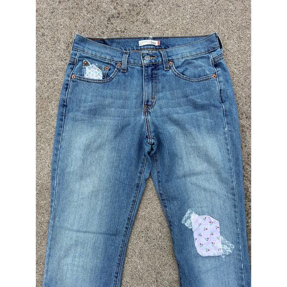 Levi Light Wash Blue Straight Leg 505 5-Pocket Zip Fly Patchwork Jeans Size 4M - Picture 4 of 8